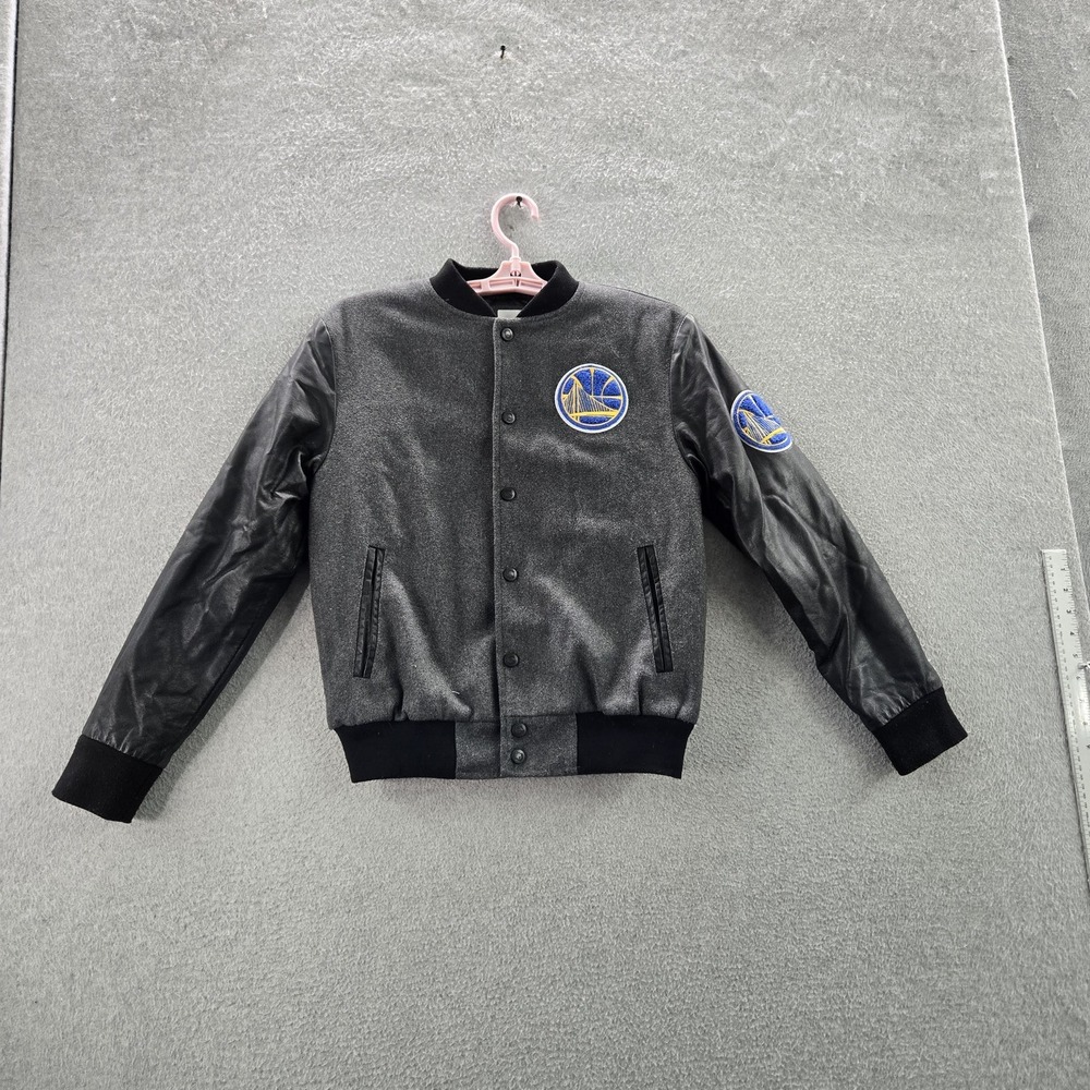 Golden State Warriors Boy Jacket L‎ (14-16) Gray Wool Varsity Letterman
